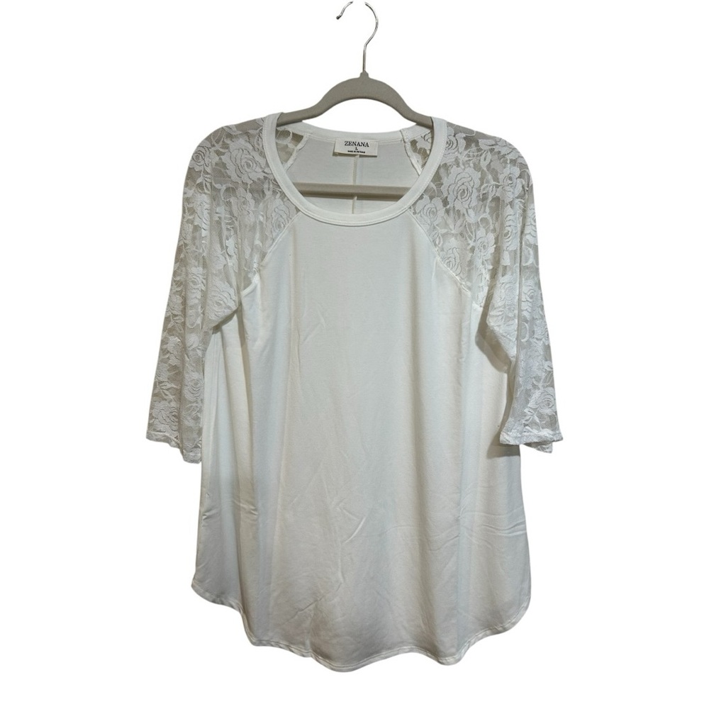 Zenana Outfitters Ivory Lace Raglan Sleeve Top Various Sizes - Picture 8 of 8